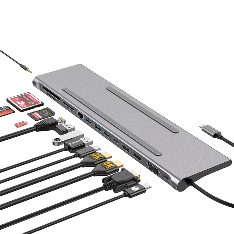 Адаптер USB Type-C 14 в 1 C Hub для Full 4K HD PD RJ45 VGA совместимый с Windows/iOS