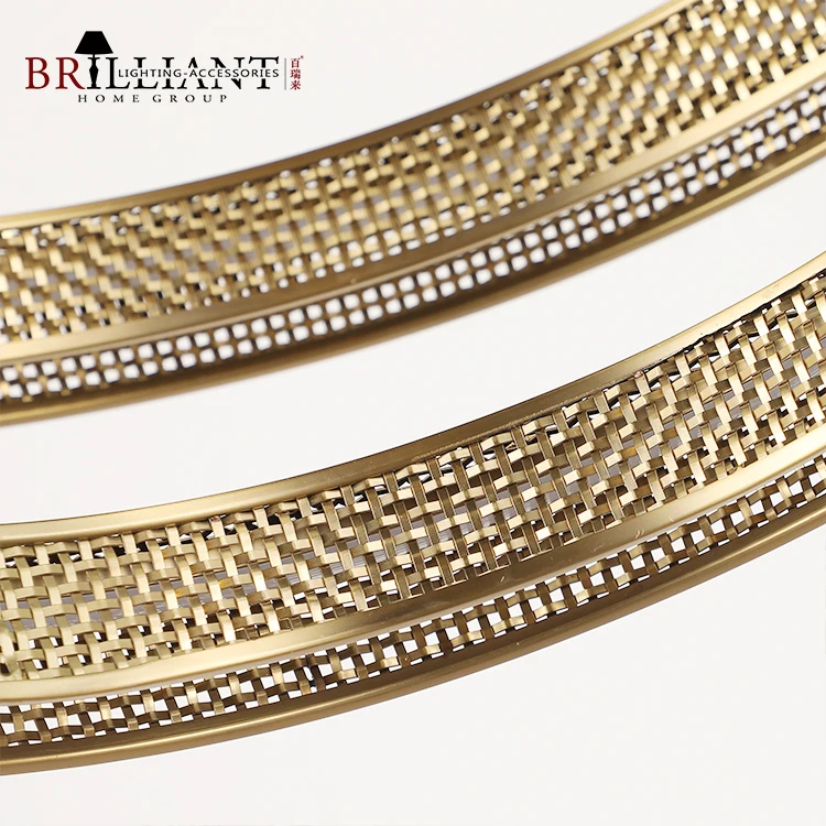 Modern Home Lighting Living Room Dining Room Stainless Steel Hanging Chandelier Mesh Metal Double Rings Led Pendant Light