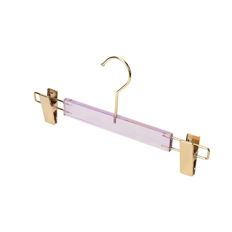 wholesale acrylic clothes hanger with clip transparent acrylic pant hanger