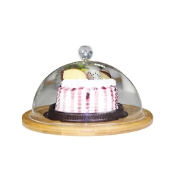 glass dome with bamboo tray cake stand Customized fancy and food safe display decorative wedding
