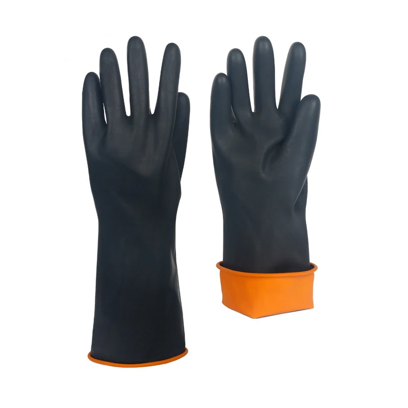 Acid and smash resistant latex lengthened and thickened 35/45/55 cm black industrial chemical protection gloves