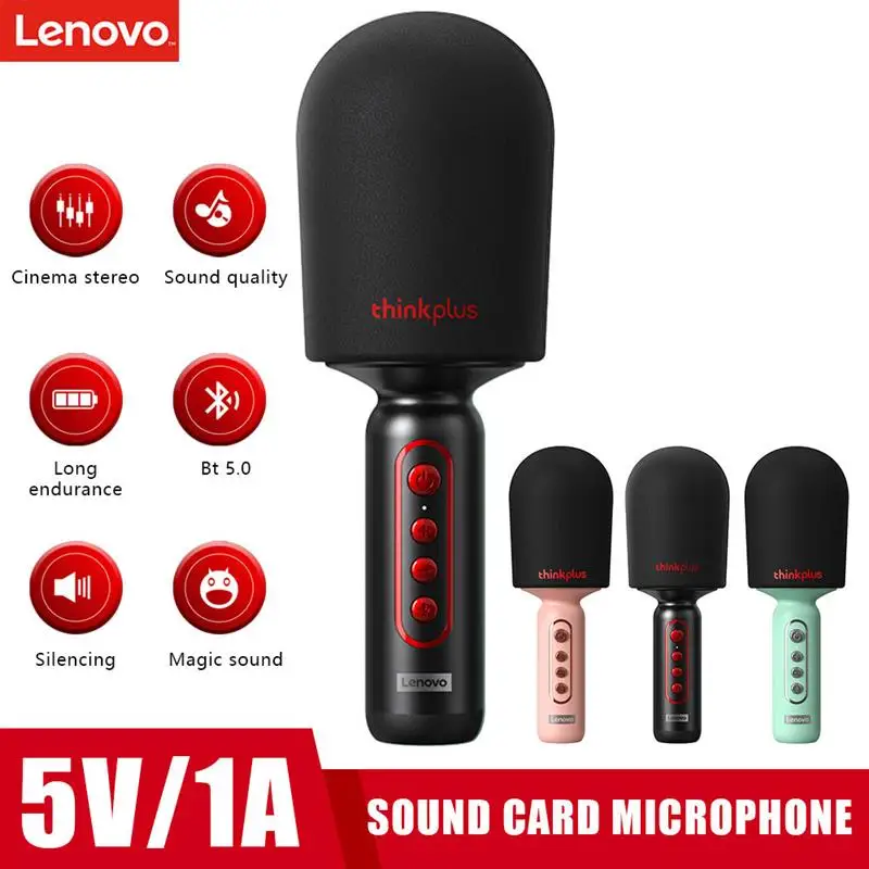 Lenovo M1 live streaming Built-in Sound Card Portable Handheld Smartphones karaoke Wireless Blue tooth Microphone with speaker