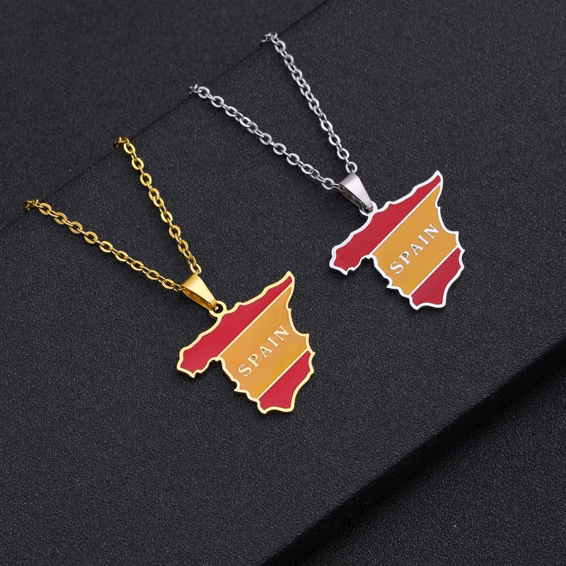 Wholesale Fashion Spanish Stainless Steel Map Necklace Creative Spain National Flag Necklace