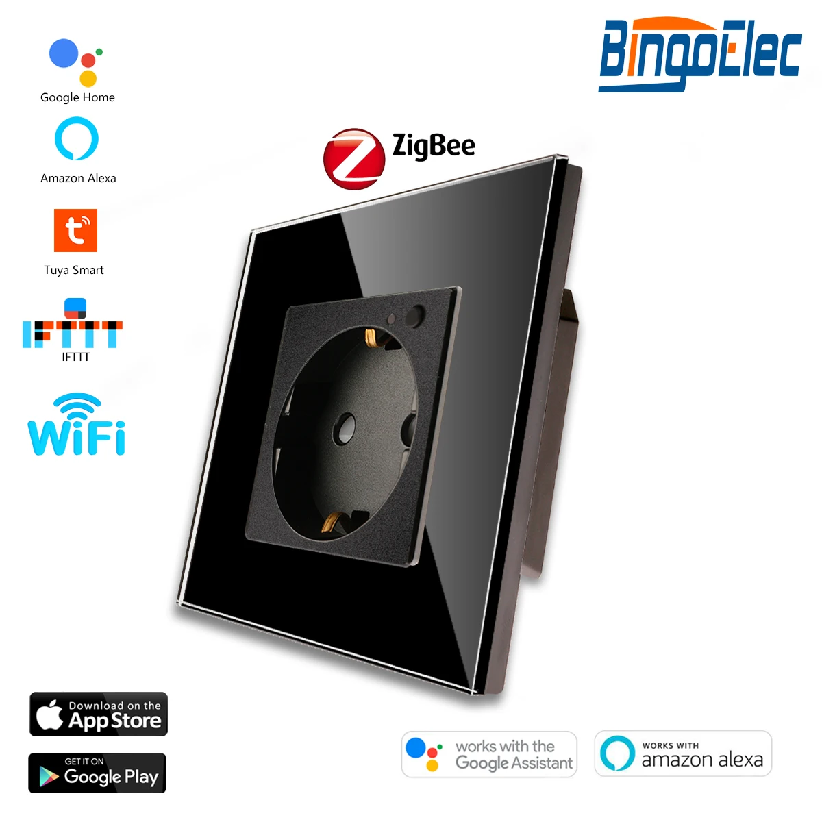 Bingoelec EU zigbee Smart Life  Control 16A Germany Glass Panel  pop Socket plug socket