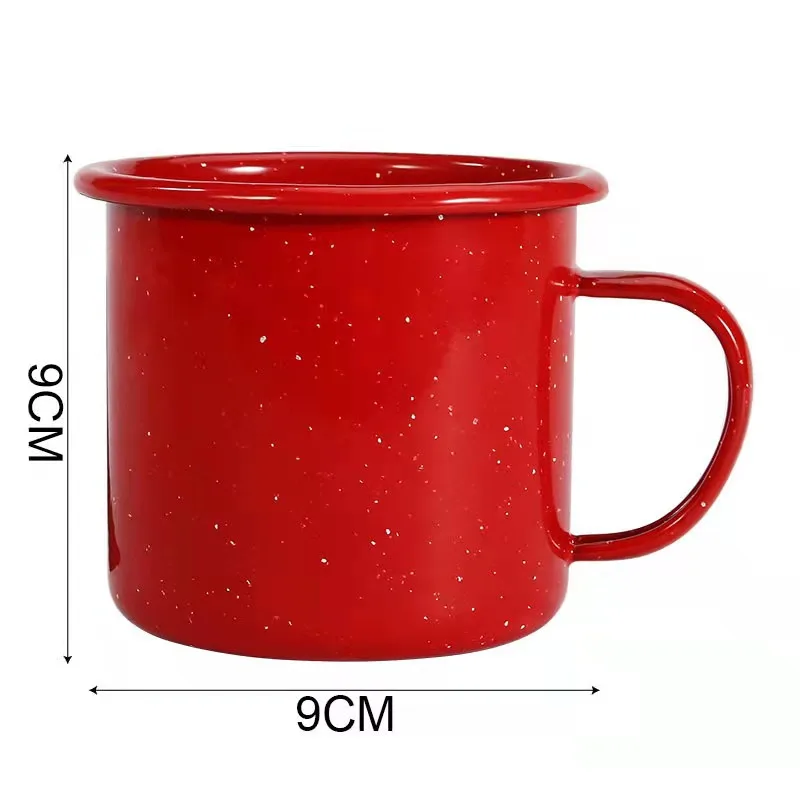450ml Wholesale enamel cup roll edge festive red snowflake white enamel cup mug iron tea urn