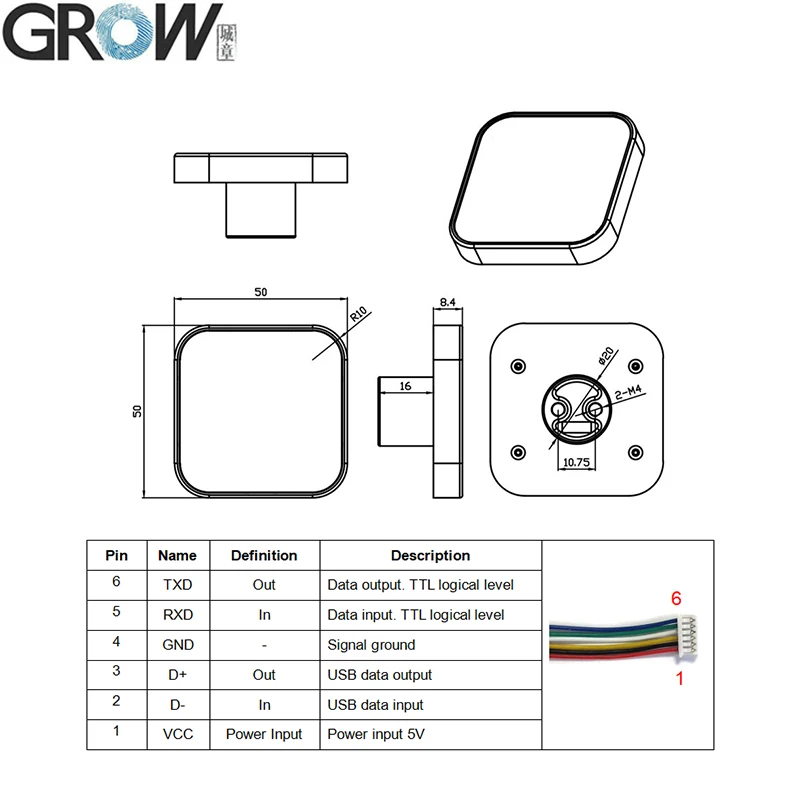 Модуль сканера Qr-кода серии GROW GM811 считыватель штрих-кода с интерфейсом USB/UART 5 в постоянного тока для парковки супермаркета Windows Arduino