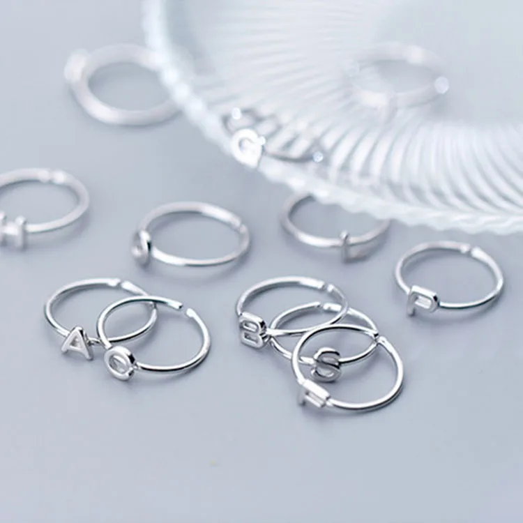 S925 Sterling Silver Letter Ring Opening Adjustable Ladies Ring Fashion Jewelry Accessories