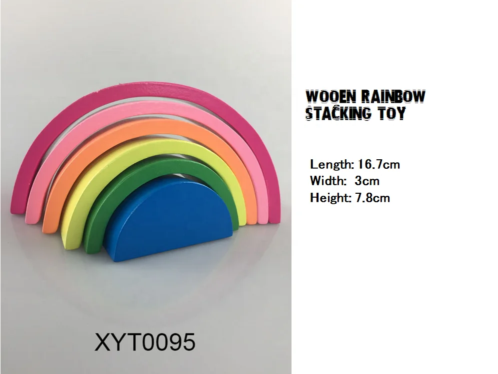 SOLID WOODEN  6PCS RAINBOW STACKING TOY FOR KIDS