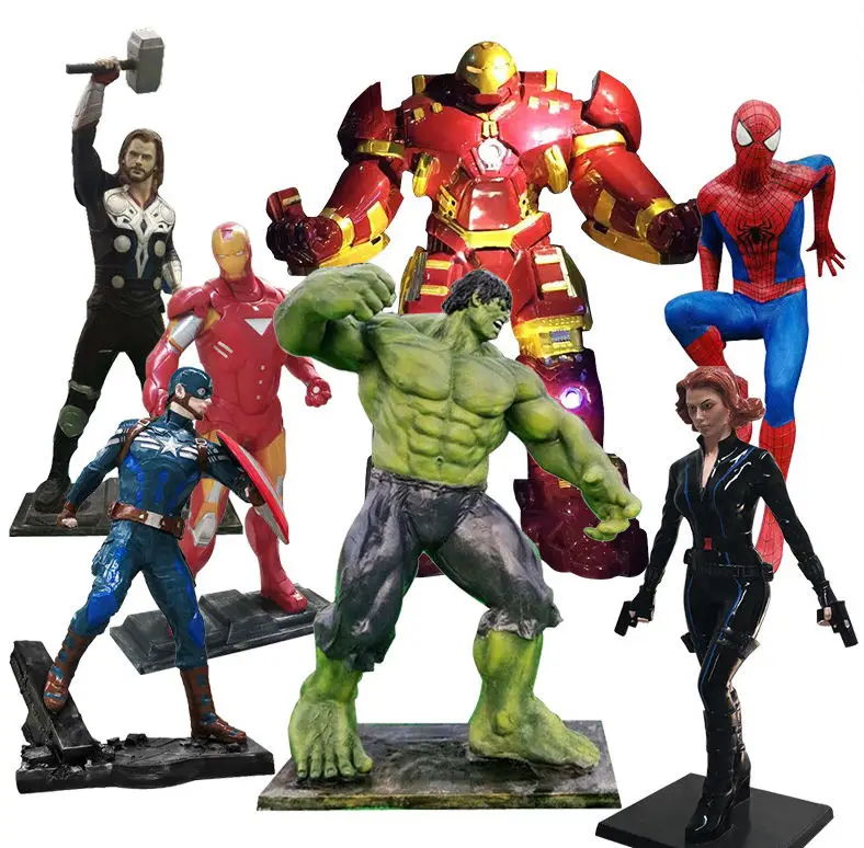 Life Size Fiberglass Super Hero Statues Hulk Iron man Spiderman Black Widow Thor Anti-Hulk Sculpture Mold