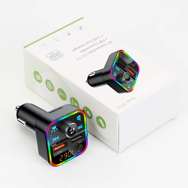  7+1 Colorful Lights Hands-Free Car Kit Wireless Radio Adapter Blue tooth Audio