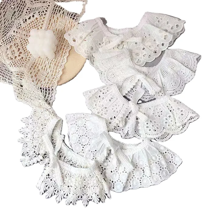 Toddler Shawl Kids Lace Floral Bibs Cute Hollow Out False Collar Children Clothes Accessories Pure Cotton Baby Girls Shawl