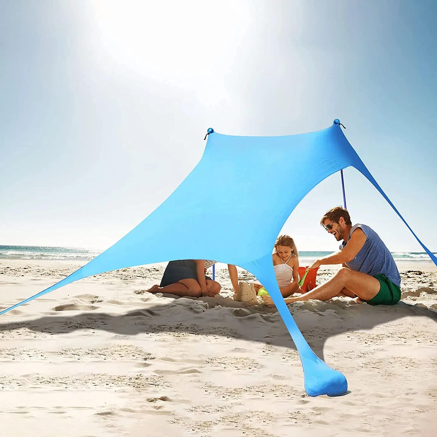 Beach Tent Sun Shade Family Beach Canopy with UPF50+ UV Protection Pop Up Sun Shelter for Beach Fishing Backyard Camping