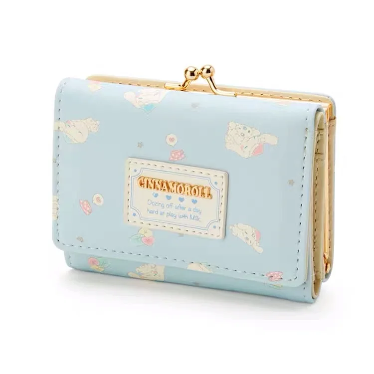 Horizontal square small bag blue single magnetic button letter Korean version of fashion three-dimensional short wallet