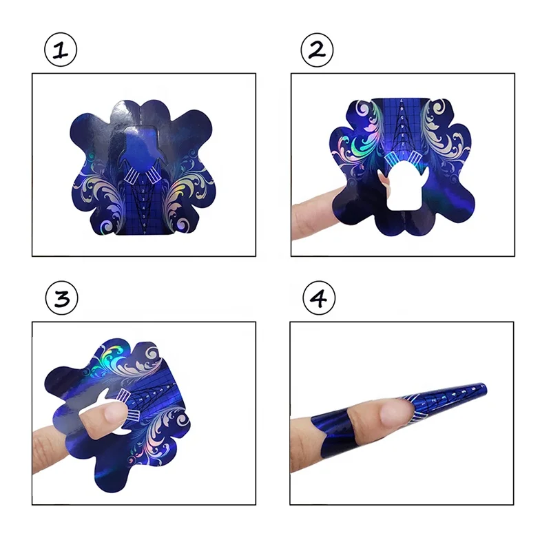 500Pcs/Roll Laser Blue Pure Aluminum Foil Gel Plastic Private Nail Paper Form