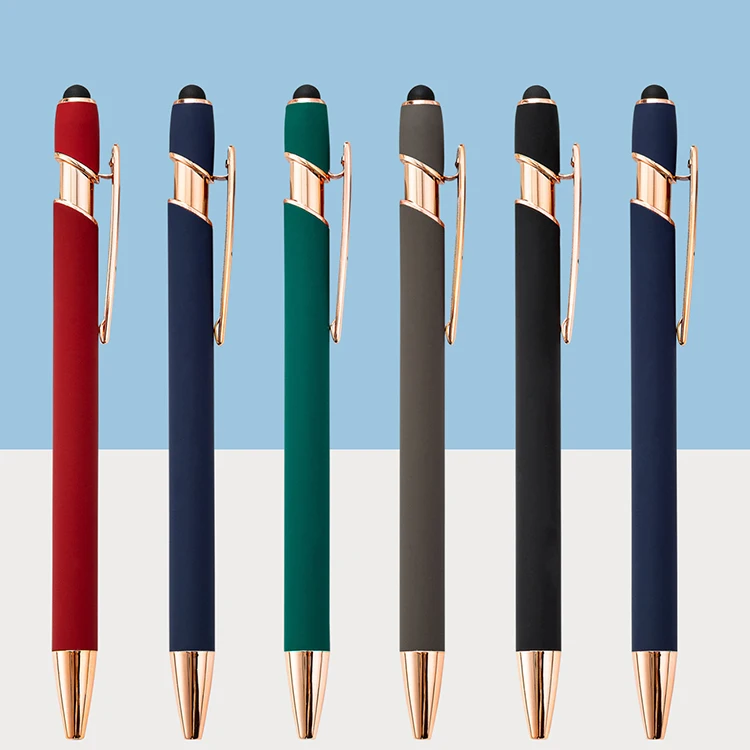 Promotional Business Aluminum Ballpoint Stylus Pen Metal Rose Gold Ballpoint Pens Touch Screens Rubber Ball point Pens