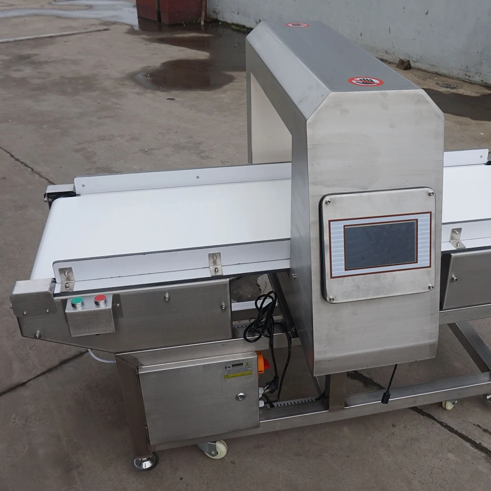 Metal detection conveyor malaysia for snack ,fish,shrimp , coffee, dough,chicken legs,salad,juice,wafers biscuits