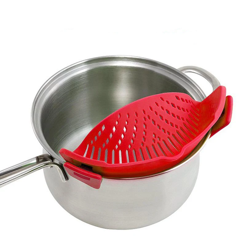 All-Purpose Silicone Pasta Strainer Clip-On Food Strainer for Pots and Pans Colander & Strainer