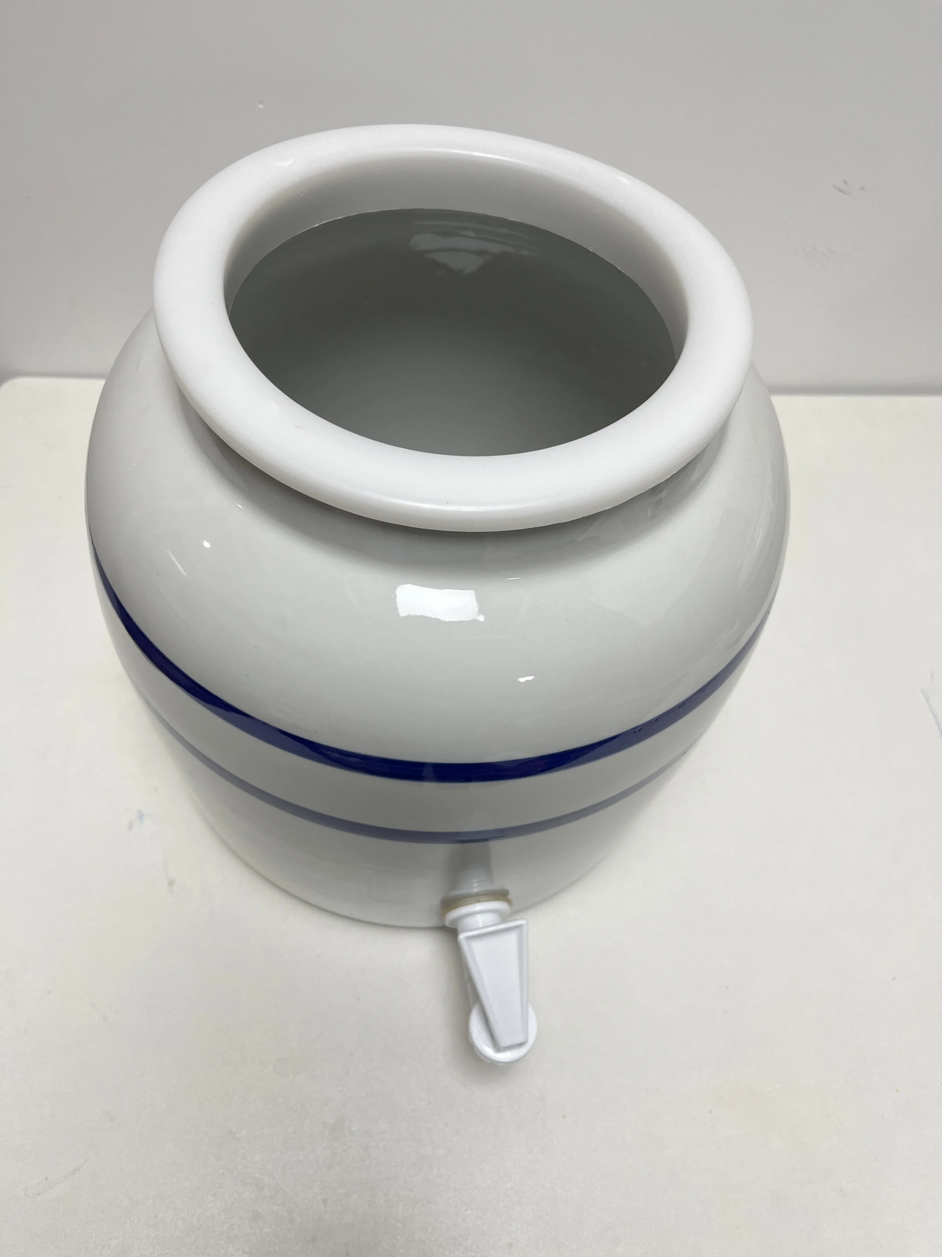 2 Gallon Lead Free Double Blue Black Green Stripe Porcelain Ceramic Water Dispenser Crock with Spigot