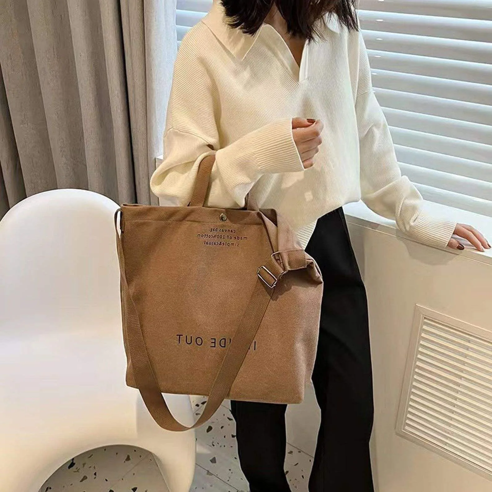 Lady Women Eco-friendly Recyclable Fashion Canvas Bag Cotton Fabric Shopping Work Travel Bag Crossbody Lady Bag for Custom