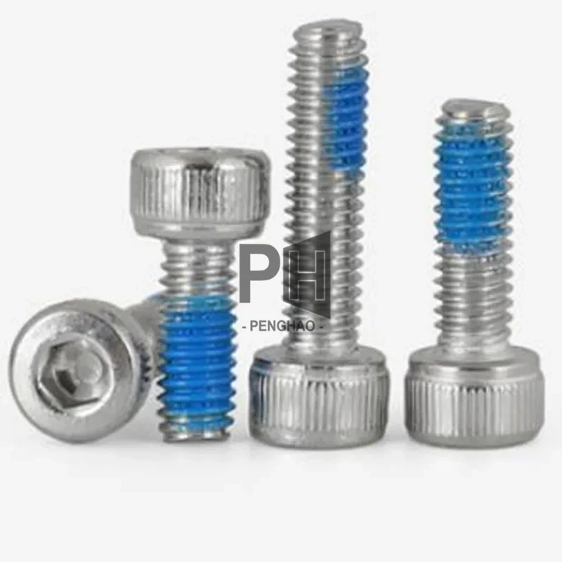 304 Stainless Steel Hex Socket Screws DIN912 M3 M4 M5 M6 M8 with Nylon Patch Blue Nylock DIN933 Fasteners