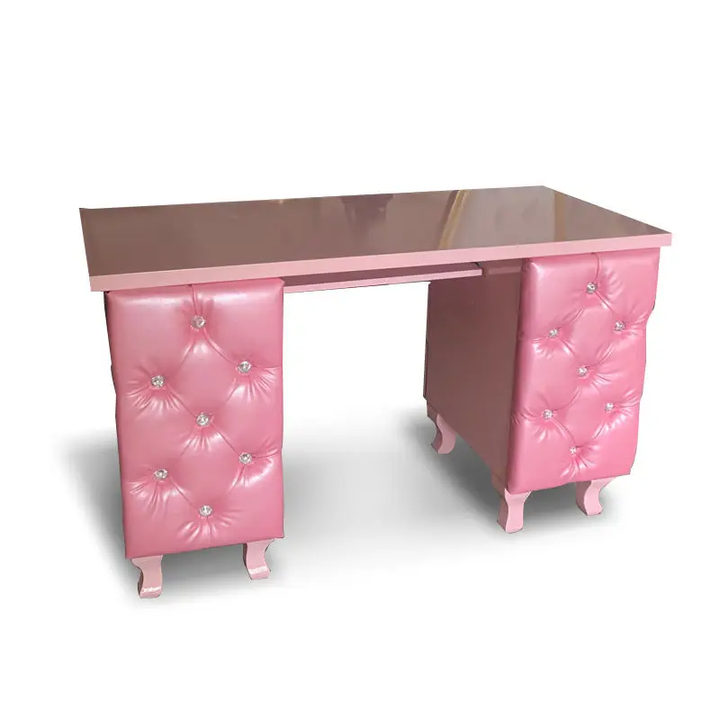 Luxury Antique Beauty Salon Equipment Pink Tufted Leather Manicure Tech Nail Table With Drawer
