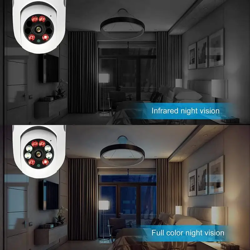 200W E27 Bulb Surveillance Camera Night Vision Full Color Automatic Human Tracking 4x Digital Zoom Video Indoor Security Monitor