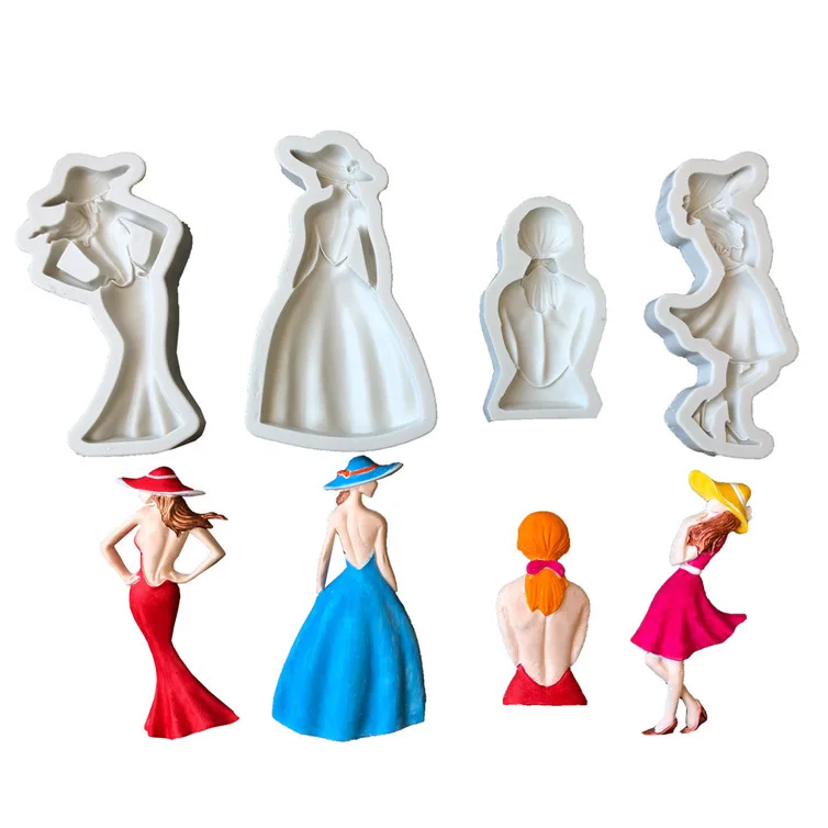 4 girl head body shape molds, fondant cake molds, soft clay epoxy resin handmade girl silicon mold for resin