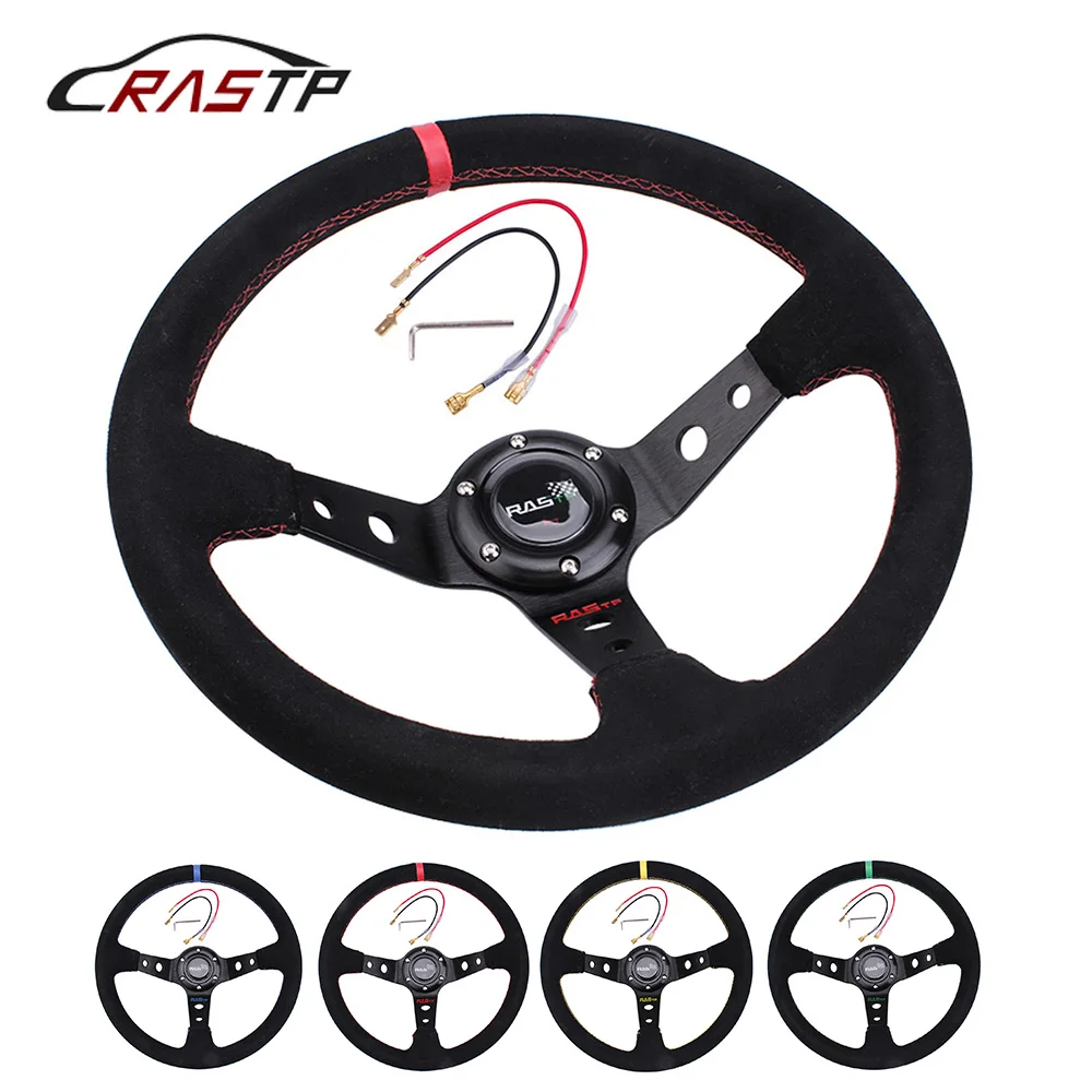  RASTP 14inch Suede Leather Deep dish Car sports Racing Drifting Steering