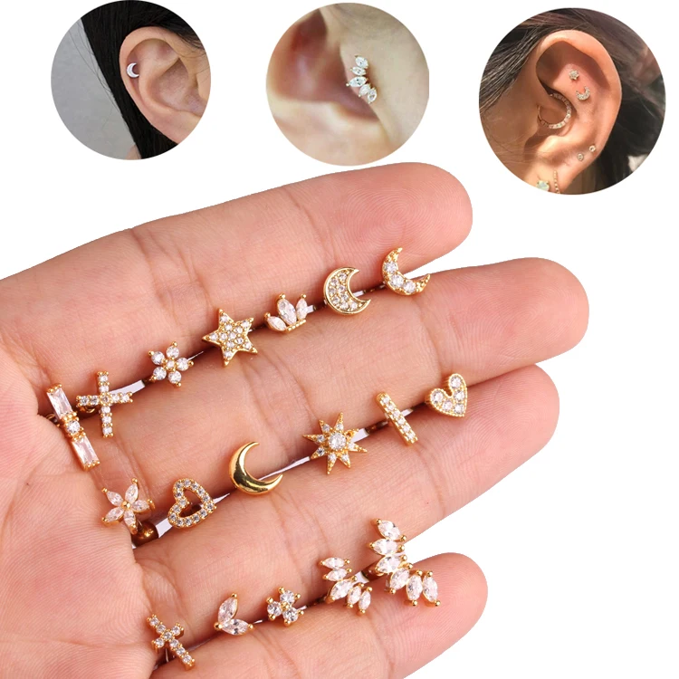 New Stainless Steel Tragus Cartilage Earrings Labret Studs Barbell Lip Nose Body Stud Piercing for Men Women