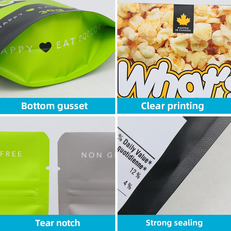 Custom Printed Food Packing bags Pop Popcorns Packaging Pouch Smell proof Ziplock Stand UP Bags