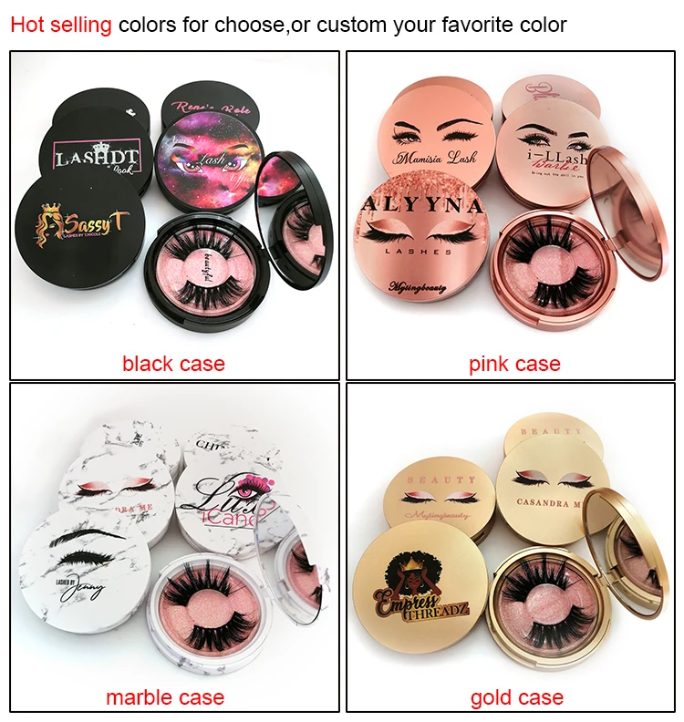 Muting Round Eyelash Packaging With Mirror Black Pink Plastic Box Private Label Custom Eyelash Packaging Box