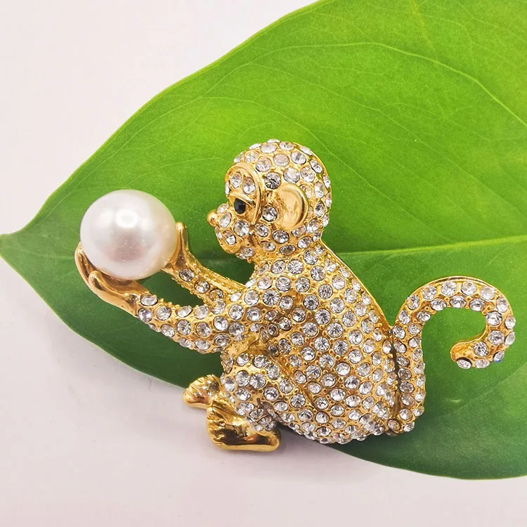 Custom Fashion Jewellery Wholesale Stainless Steel Cartoon Design Lovely Monkey Zircon Pendant Necklace With Pearl