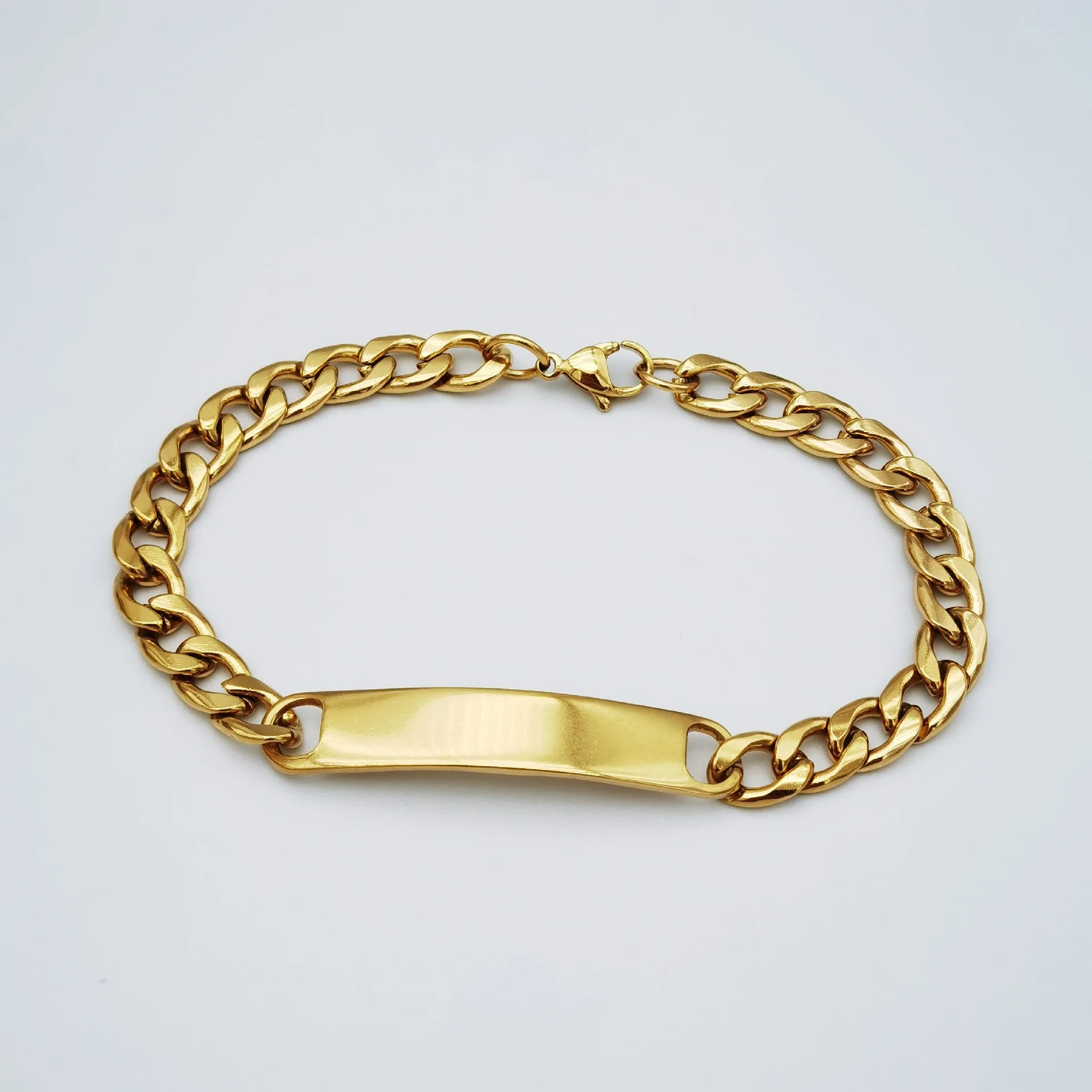 New Design Bracelet Personalized Name Engraved Stainless Steel Plate Classic Style Polished Jewelry Couple Bracelet