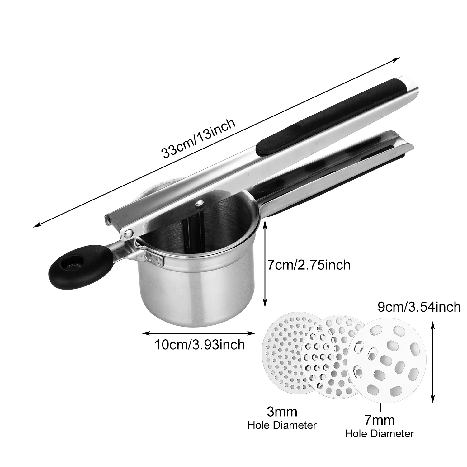 
Amazon Hot-sale Stainless Steel Lemon Juicer Squeezer Potato Masher Potato Ricer Press 