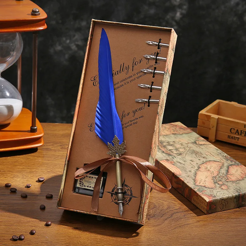 New European Style Retro Dip Pen British Student Dip Metal Fountain Pen Birthday Gift set Feather Pen