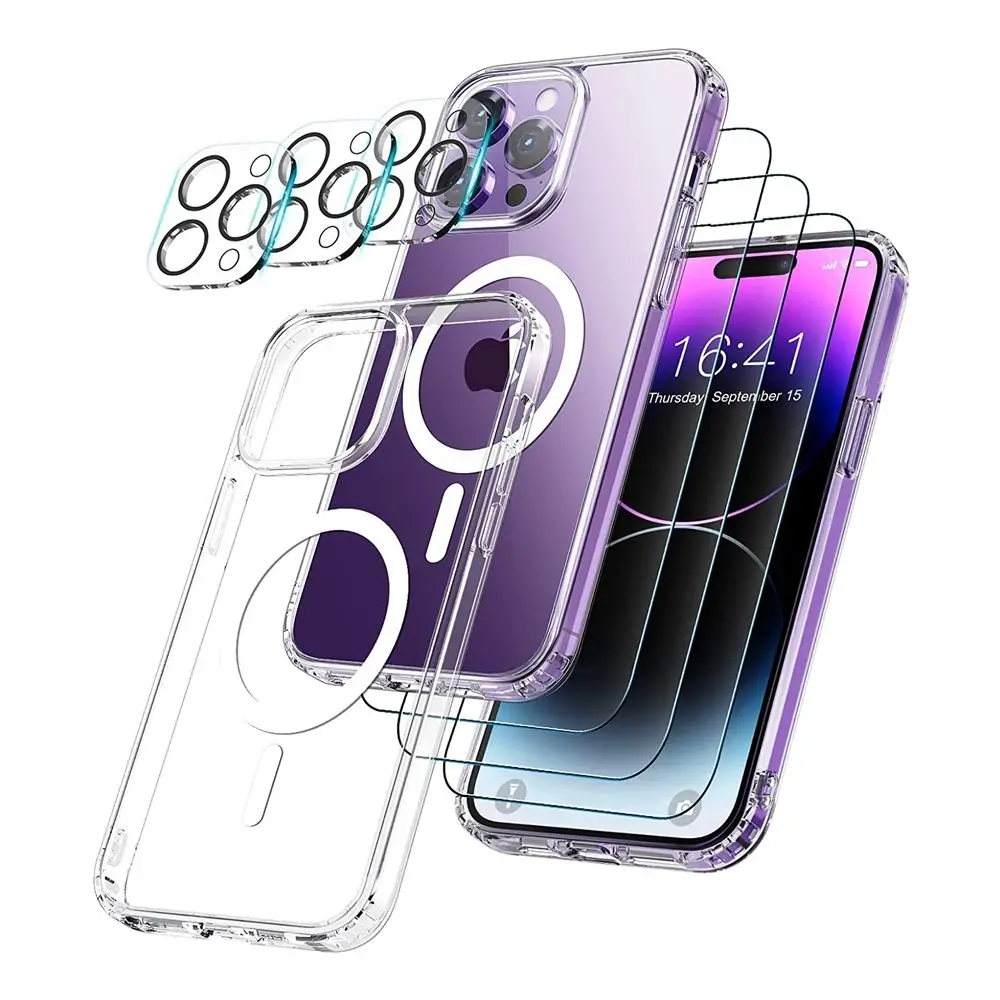 3D 9H 2 & 7 in 1 Transparent glass screen protector with Magnetic Phone Case for iphone 14 12 13 xs 11 6 7 8 15 xr x Plus Mini