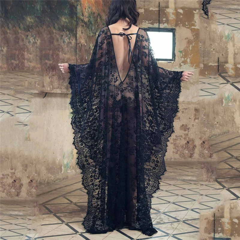 Swimwear & Beachwear 2021 New Women Lace Chiffon Kimono Beach Bikini Cover Up Wrap Beachwear Mesh Long Dress Plus Size