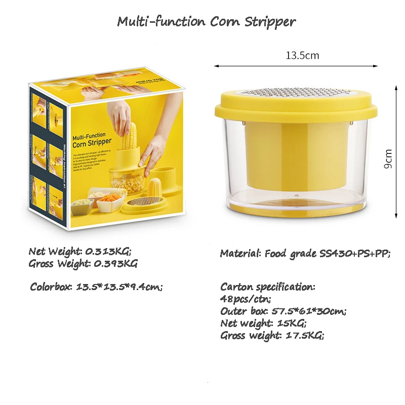 4 in 1 Multi-Function Kitchen Gadget Fruit & Vegetable Tool Corn Stripper Peeler Cutter with Bowl and Grinding Cover