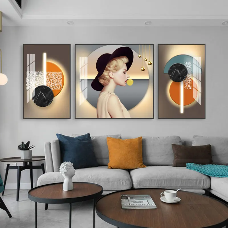 Modern light luxury acrylic crystal wall living room beauty frame painting decoration art