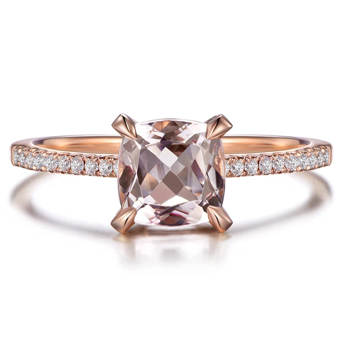High Quality Vintage Pure 18k Rose Gold Filled Finger Rings Jewelry Real Natural Morganite Diamond Wedding Engagement Jewellery