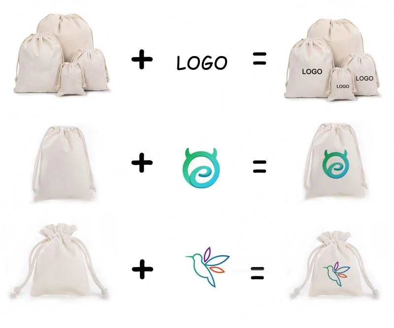 Лидер продаж, простая натуральная хлопчатобумажная Экологически чистая Холщовая Сумка на завязках с логотипом