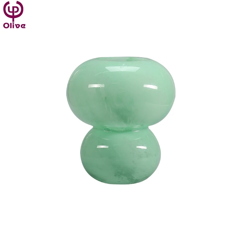 Medieval Glass Vase French Creamy Jade Living Room Aquaculture Flower Arrangement Living Room Decoration Craft Flower Glass Vas