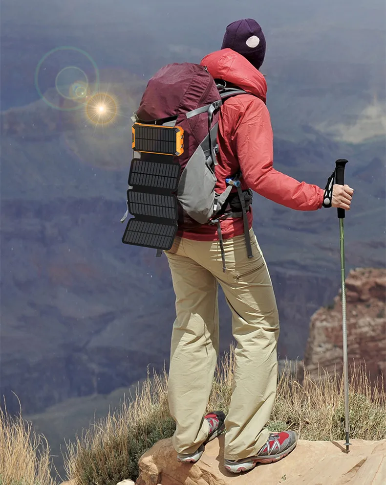Wireless camping solar cell power bank 20000mah energy solar charger foldable solar panels built in cables without battery