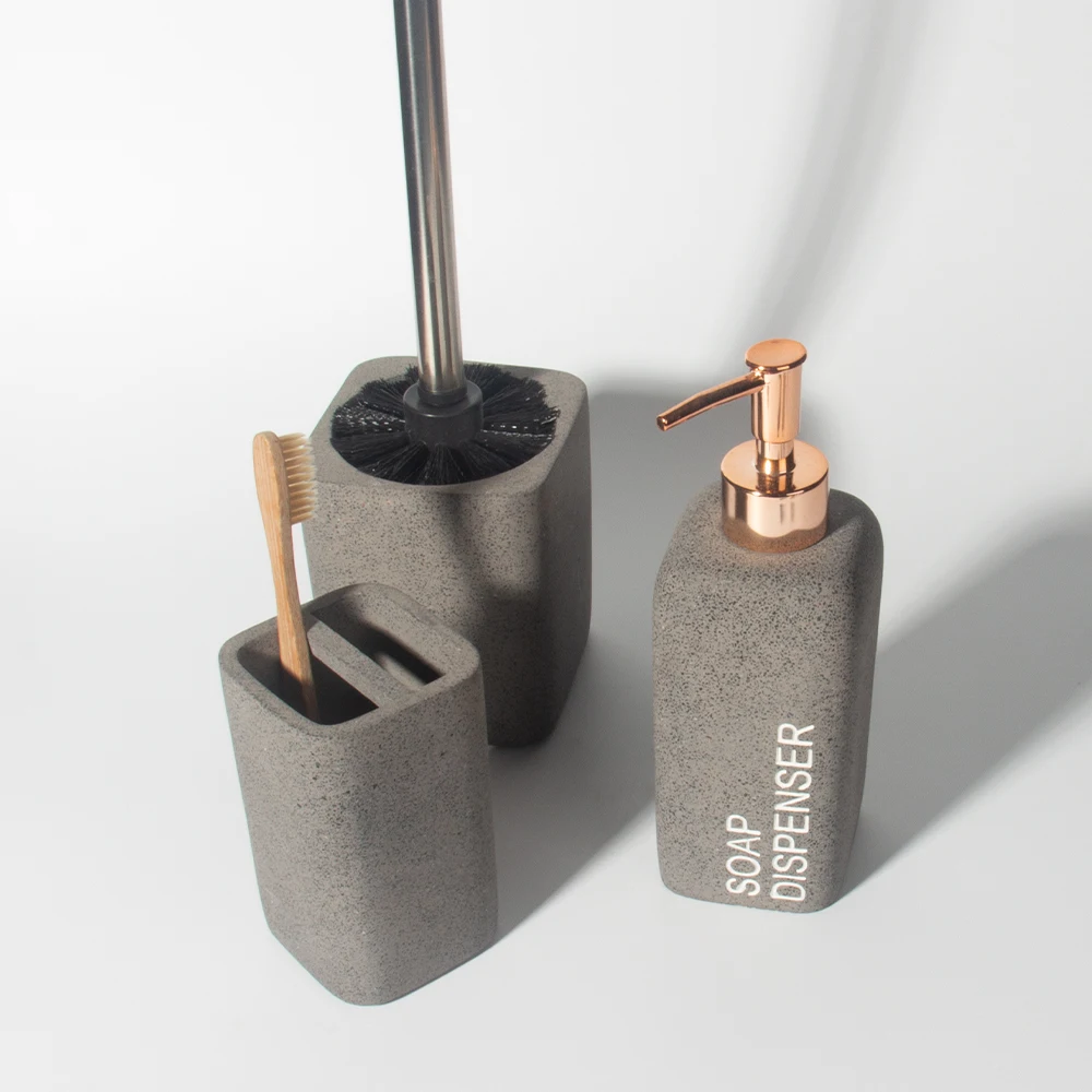 Environmental concrete/cement bathroom accessories sets for bathroom and kitchen sandstone effect hand soap dispenser bottle