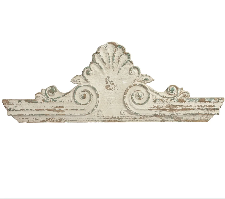 Vintage Living Room Home Accessories Rust Luxury Decorative Carving Wooden Pediment Sculpture Ornaments Wall Hanging Decorative