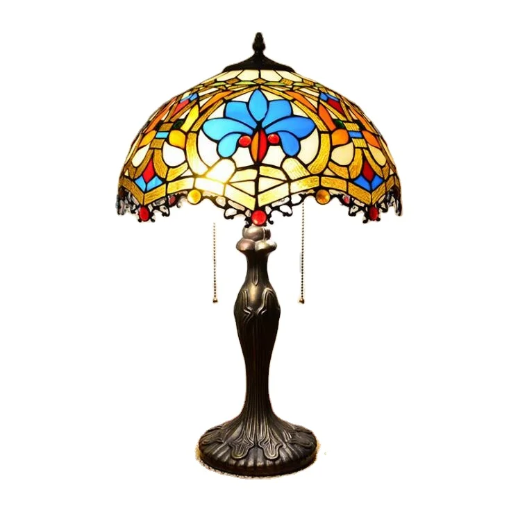 Factory Wholesale Custom Stained Glass Hand-welded Process Retro Table Lamps Decorated In Tiffany Style
