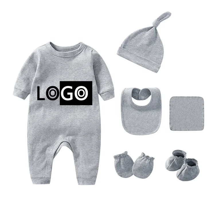 Logo customized printed organic cotton baby mitten glove cap bib set baby bamboo pajamas