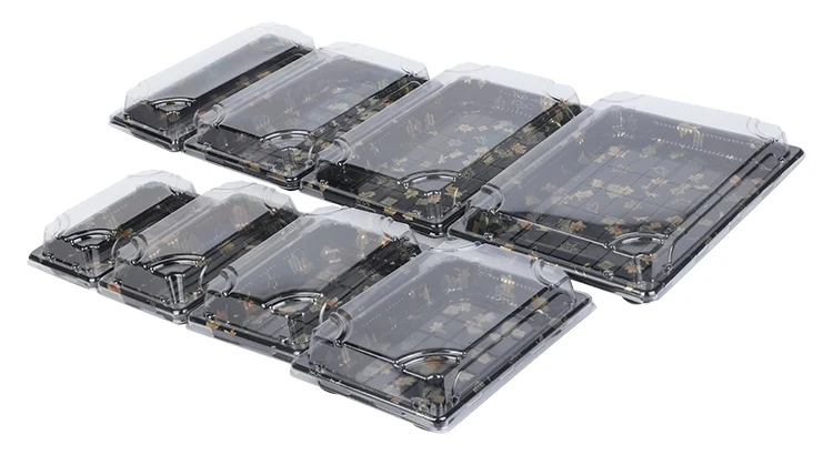 Custom Disposable Plastic Sushi Box Square Plastic Sushi Tray With Clear Lid Blister Food Packing Container