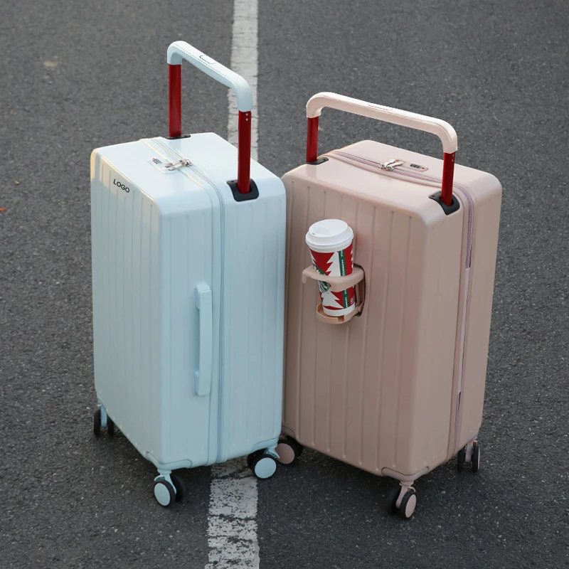 2023 New Fashion Wide Pull Rod Suitcase Luggage Female Koffer Suitcase Travel Bag With Cup Holder