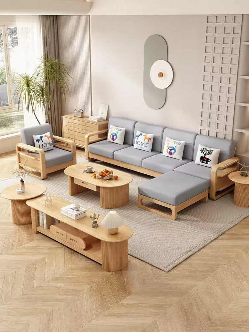 High quality solid walnut oak ash mahogany rubber wooden living room furniture dining room bedroom wood sofa
